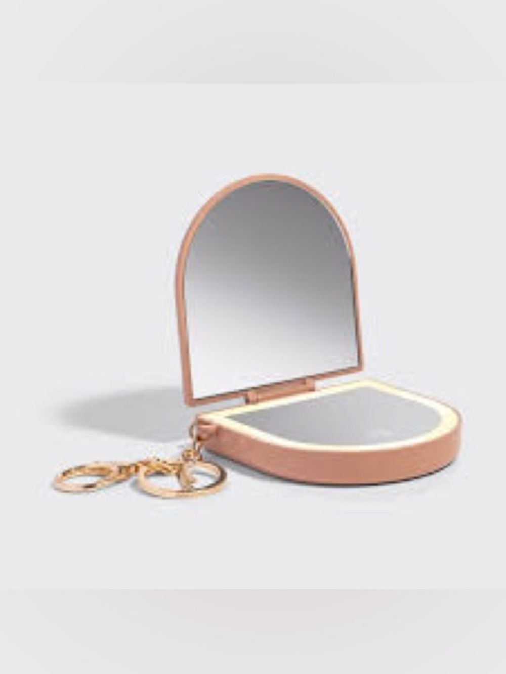 Kit Sch Glow-Anywhere Compact Mirror Keychain in pink & gold